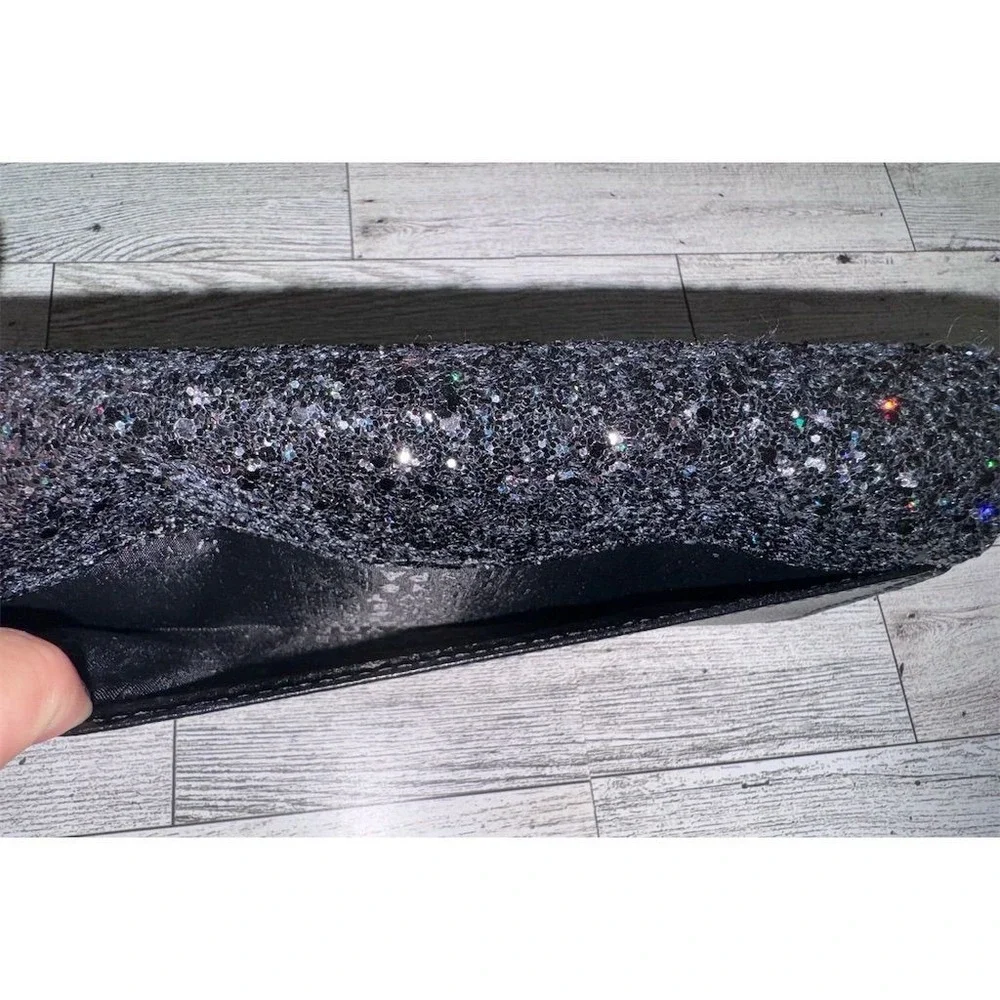 NWT Kate Spade Laurel Way Black‎ Glitter Chain Wallet Clutch w/ Detachable Strap